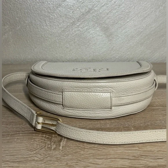 Tory Burch Cream Leather Serif T Crossbody Saddle Bag Purse - Picture 5 of 16